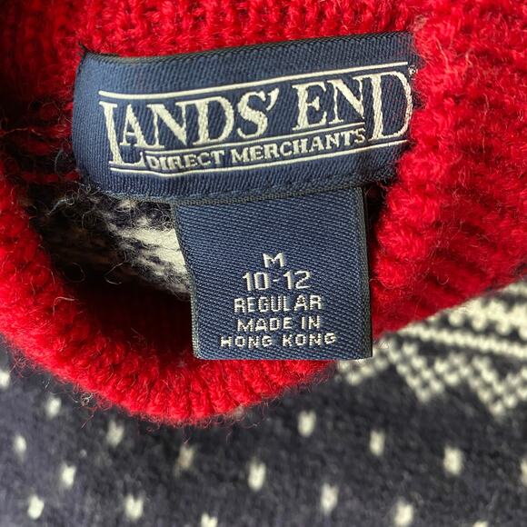 Vintage Lands End Wool Fair Isle Sweater Men M Navy Snowflake Birdseye Aspencore - Picture 4 of 9